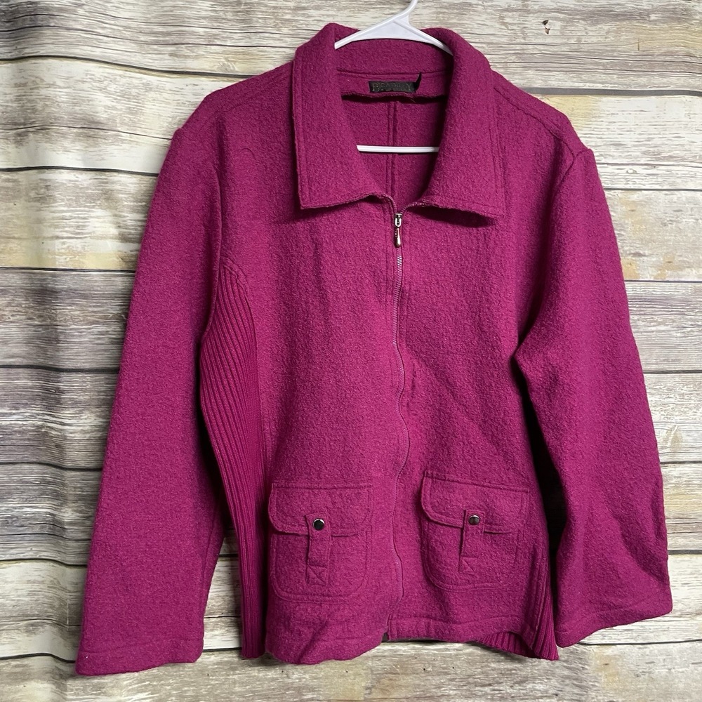Piccadilly Fashions‎ Boiled Wool Jacket Coat Women's XL Magenta Pink Zip Up